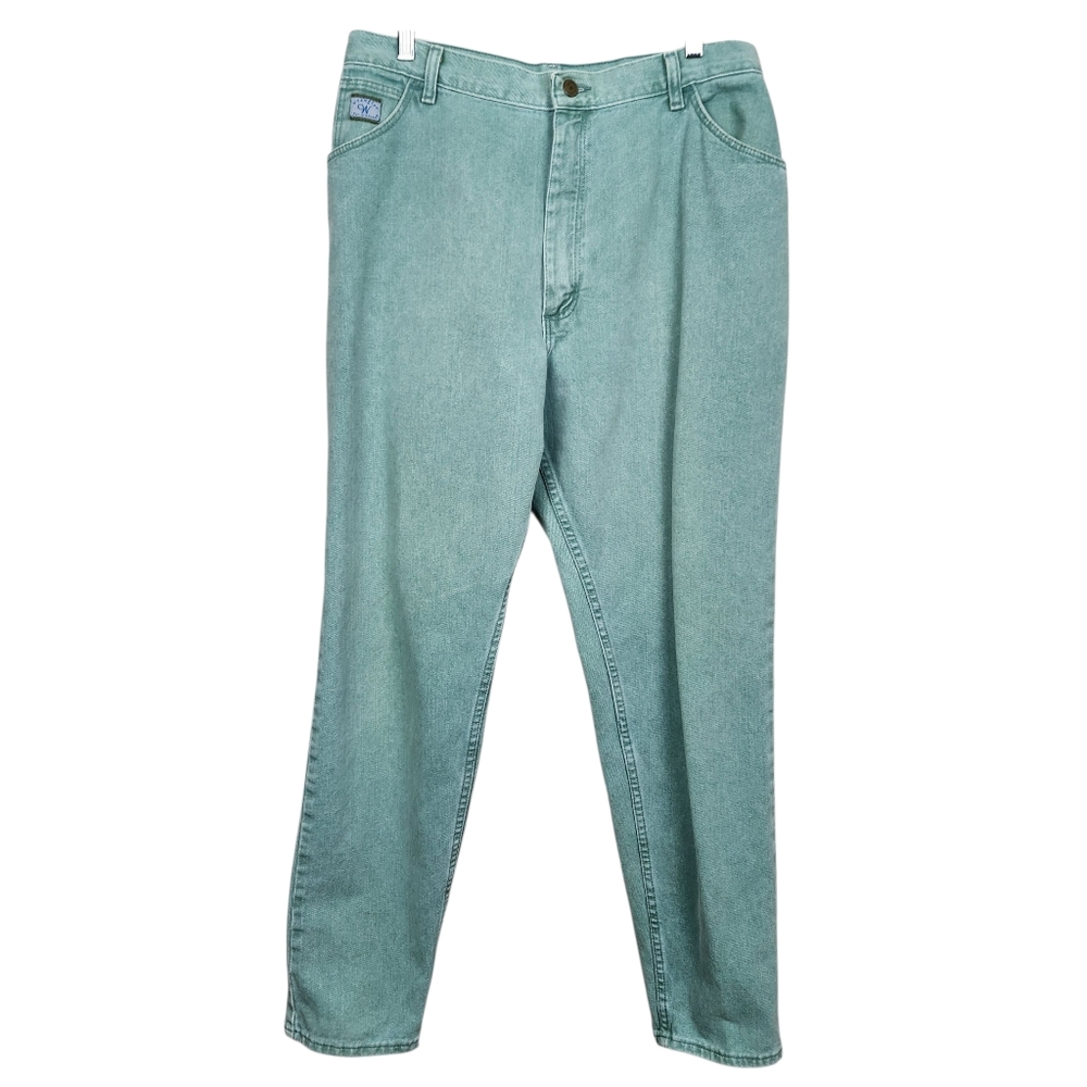 Wrangler Vintage High Waist Relaxed Fit Mom Jeans Denim Mint Green Women Size 16